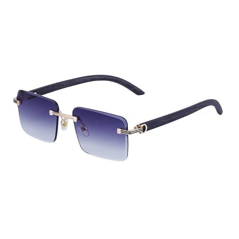 Unisex UV400 Classic Square Frameless Imitation Wooden Grain Legs Eyewear Sunglasses: SKY BLUE / One_size