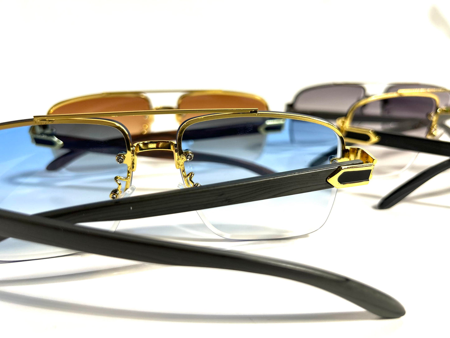 Men's Ombre Faux Wooden Frame Sunglasses