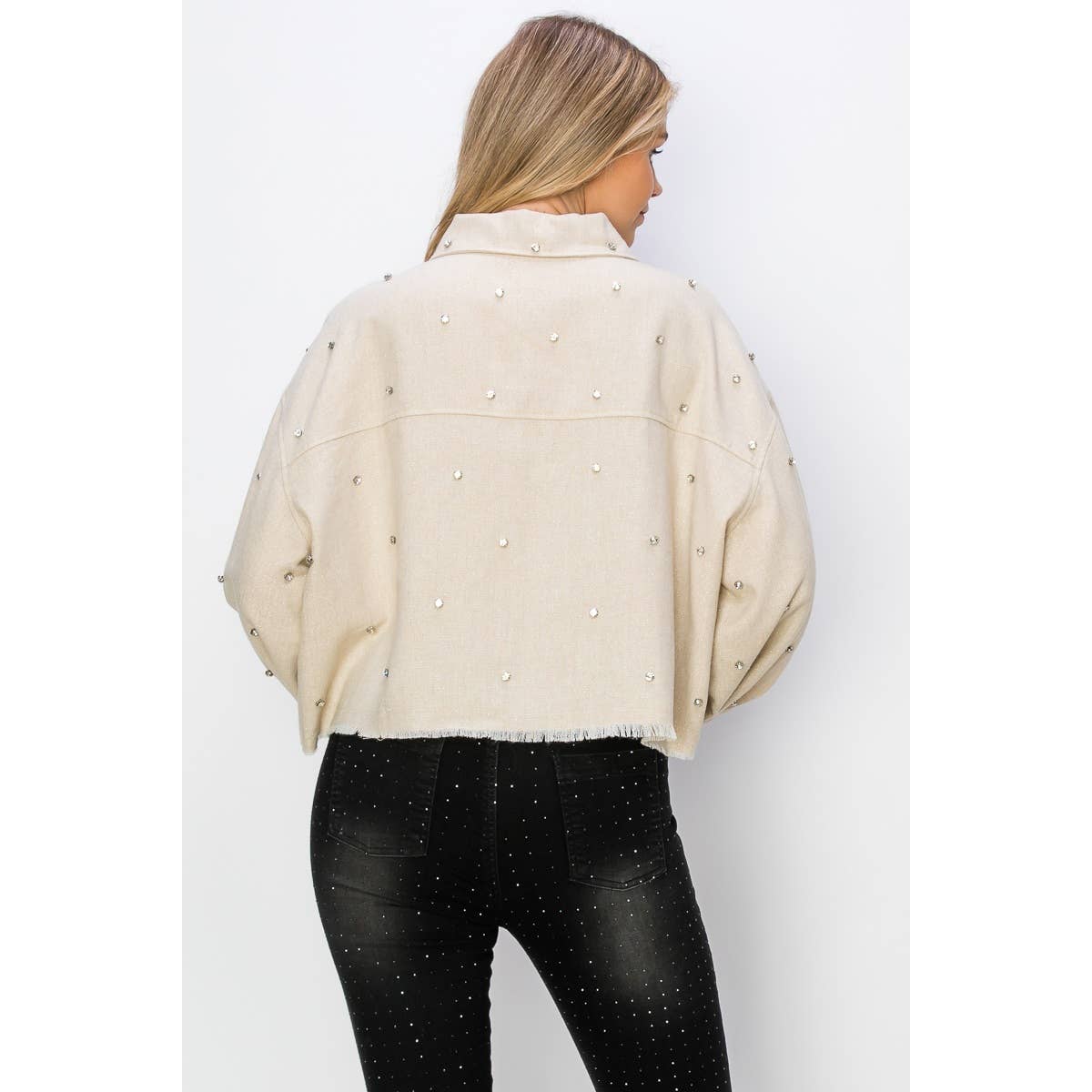 RHINESTONE EMBELLISHMENT CROP JACKET