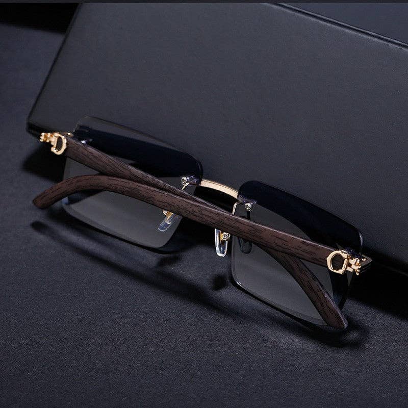 Unisex UV400 Classic Square Frameless Imitation Wooden Grain Legs Eyewear Sunglasses: SKY BLUE / One_size