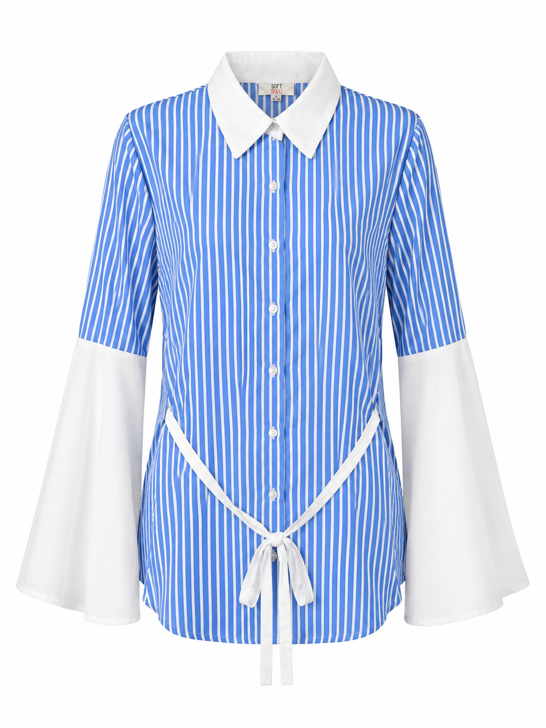 Blue Stripe Bell-Sleeve Blouse