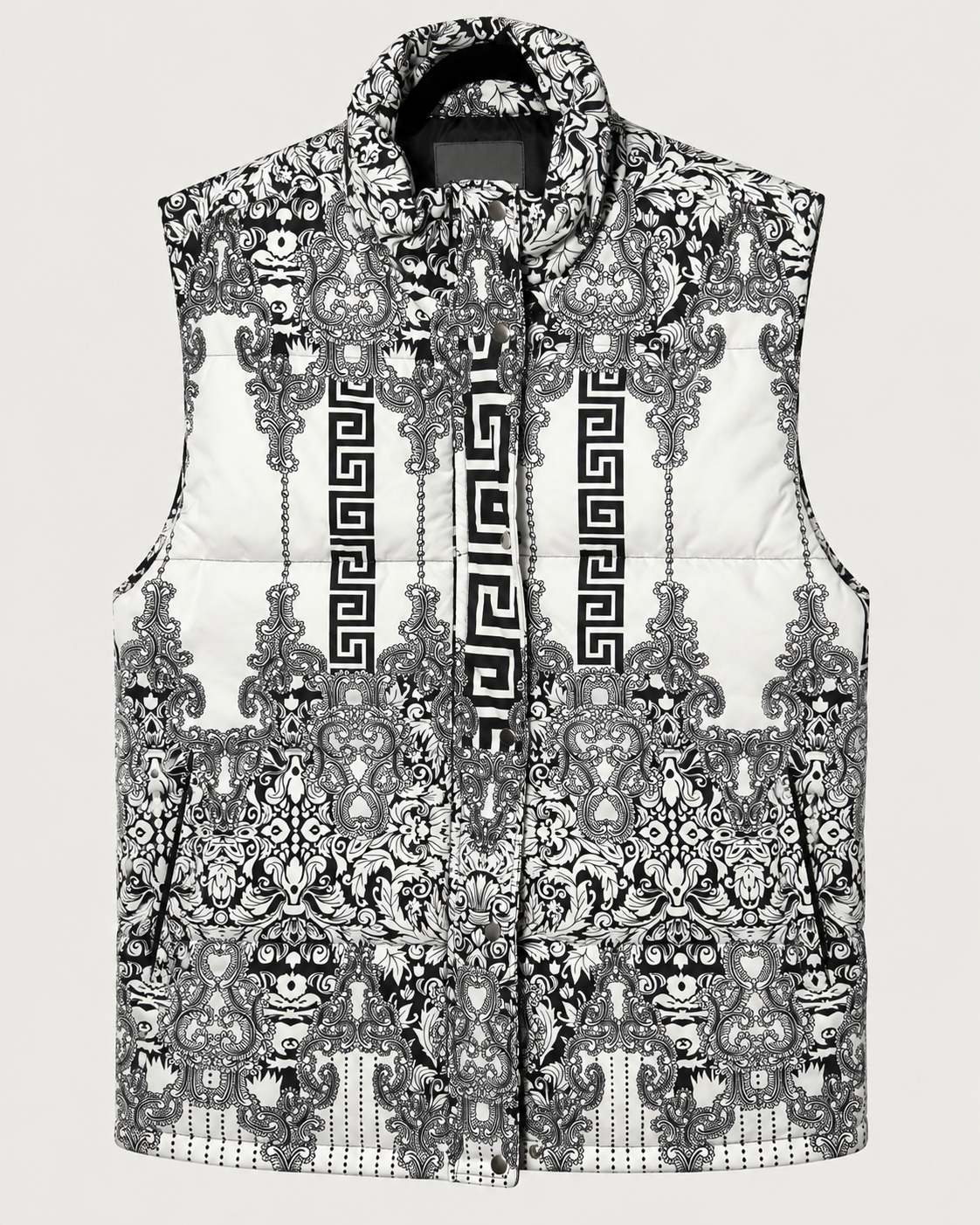 SilverSilk Black and White Baroque Hooded Vest