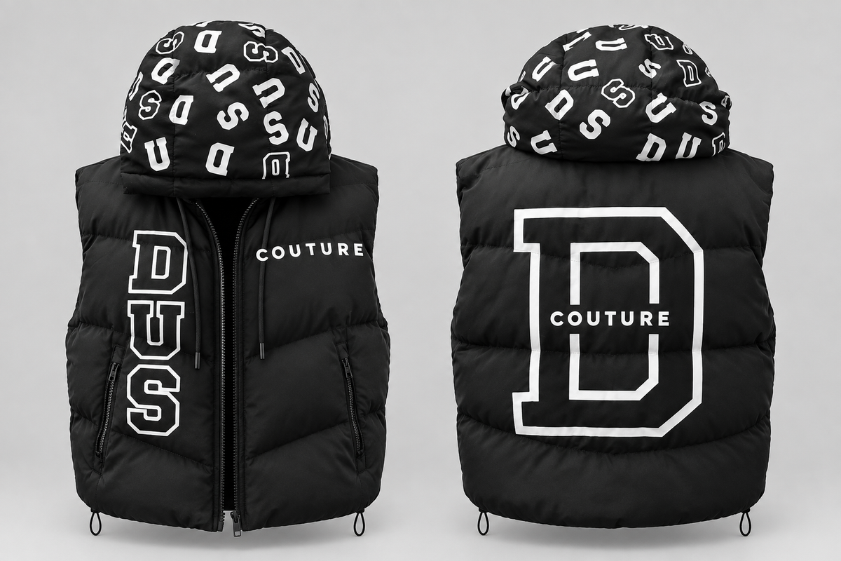 D.U.S Couture Monogram Hood Puffer Vest