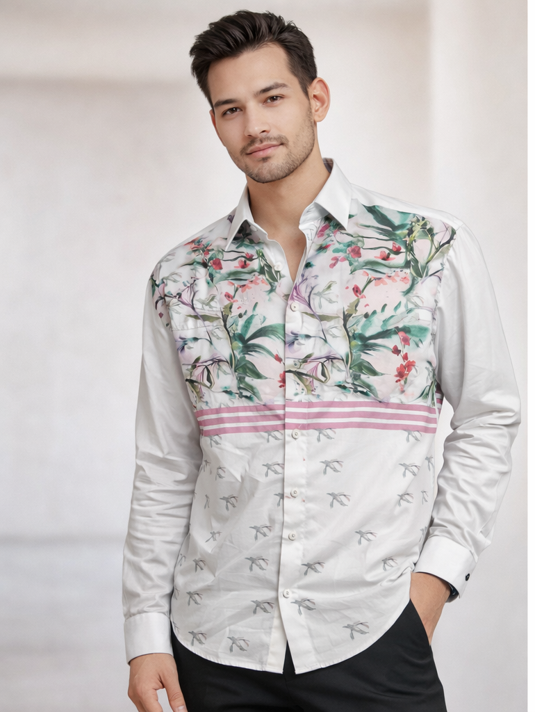 Men’s Floral Colorblock Button-Up Shirt
