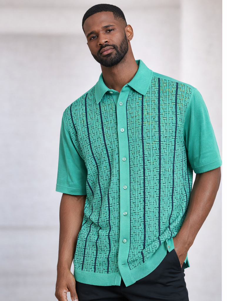 Textured Knit Button-Up Polo