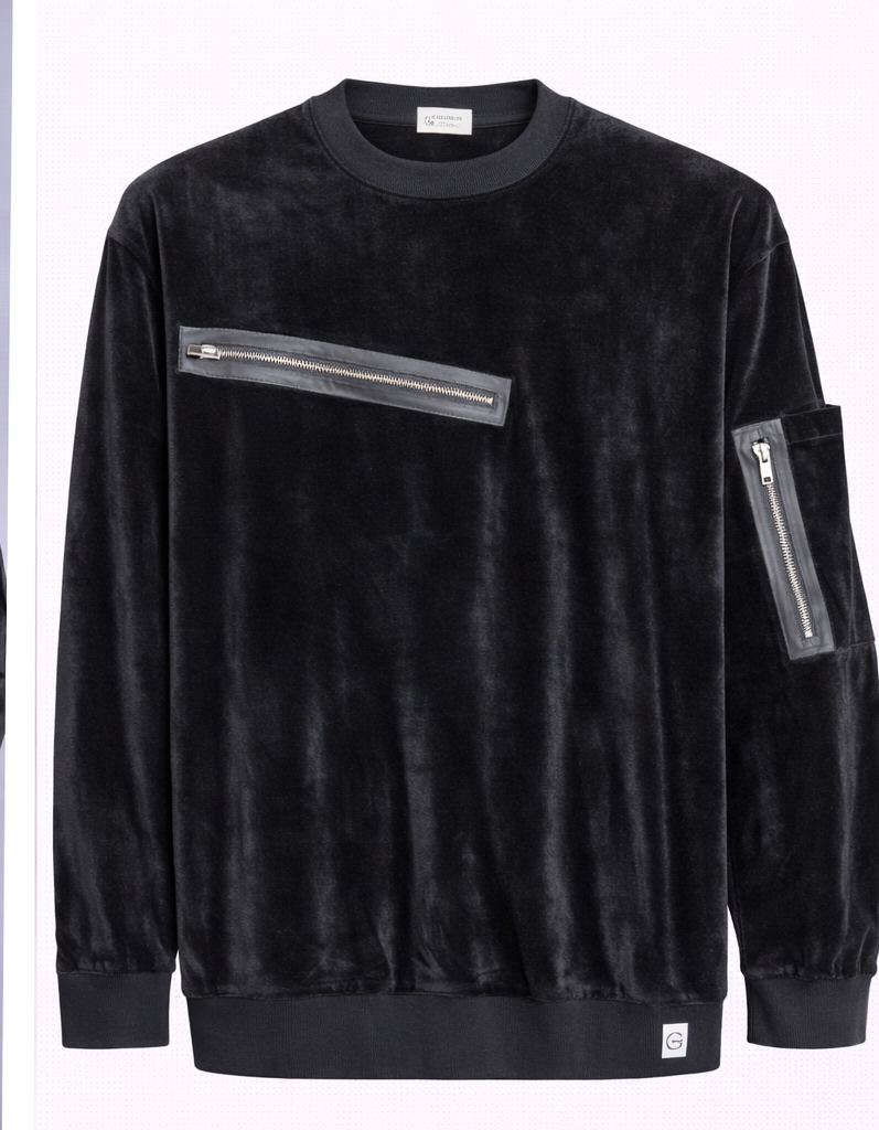 Velour Utility Zip Crewneck Sweatshirt