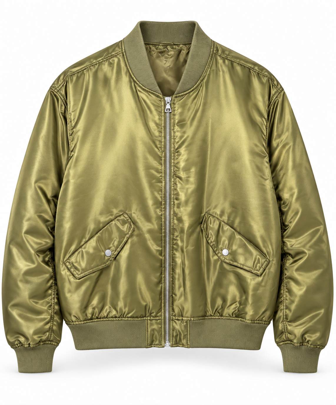 Men's Olive Green Satin Bomber Jacket