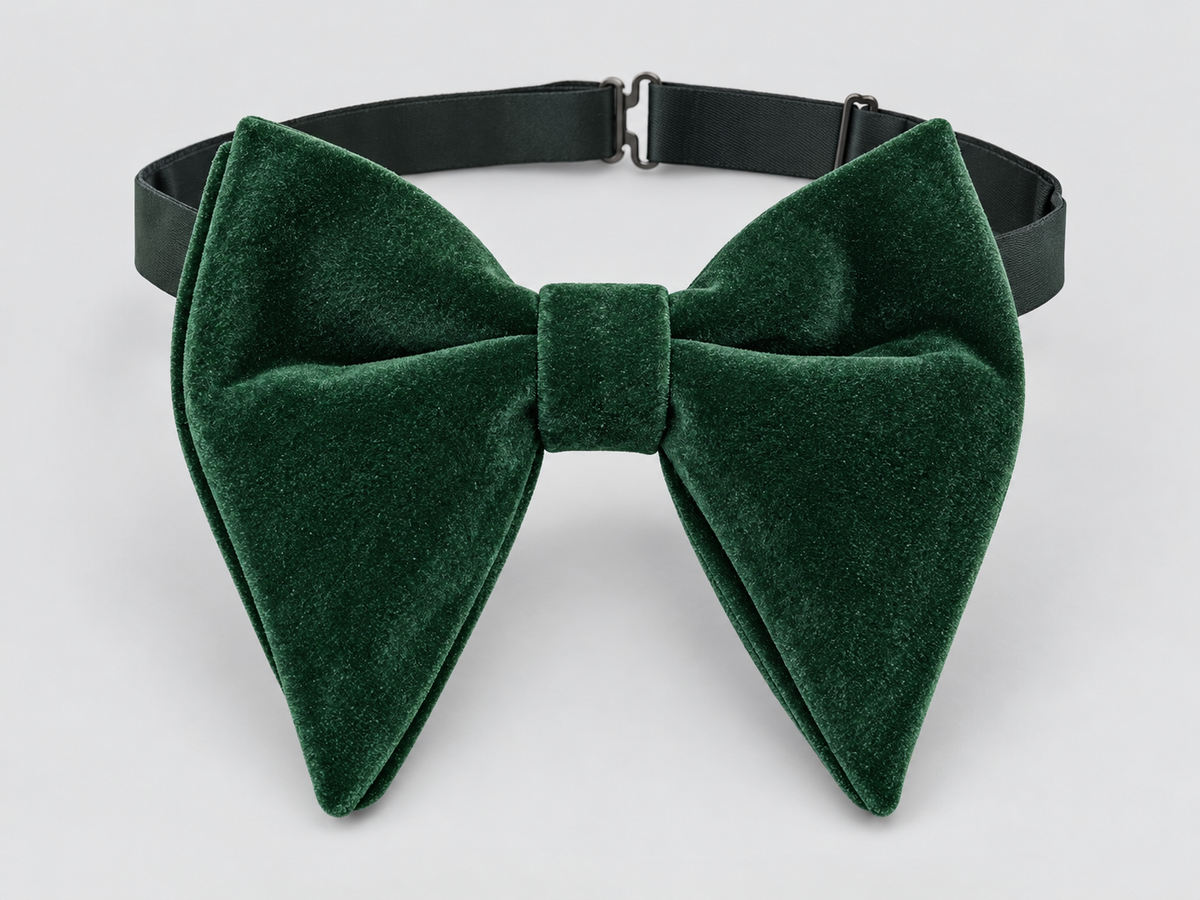 Oversized forest green velvet bow tie