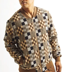 Geo Square Plaid Bomber Jacket