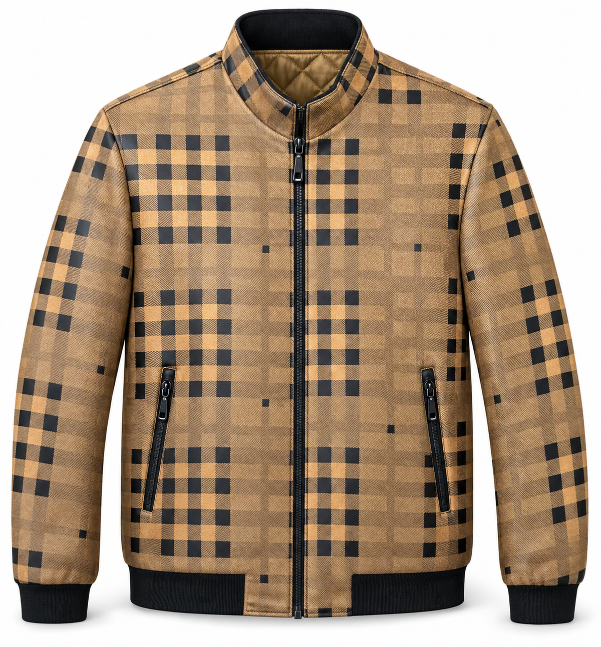 Men's Tan and Black Geometric Zip Jacket