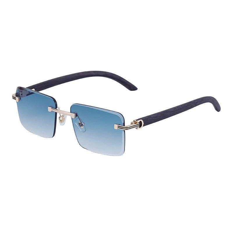Unisex UV400 Classic Square Frameless Imitation Wooden Grain Legs Eyewear Sunglasses: SKY BLUE / One_size
