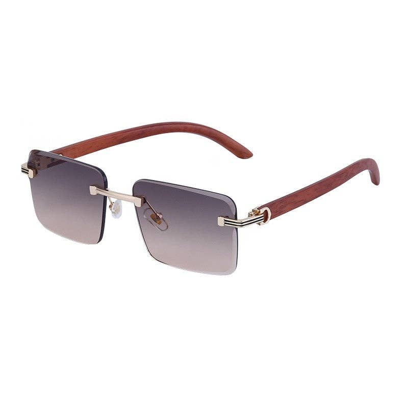 Unisex UV400 Classic Square Frameless Imitation Wooden Grain Legs Eyewear Sunglasses: SKY BLUE / One_size