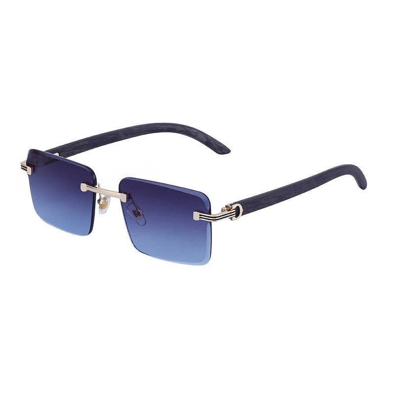 Unisex UV400 Classic Square Frameless Imitation Wooden Grain Legs Eyewear Sunglasses: SKY BLUE / One_size