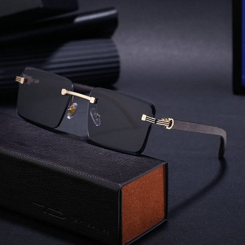 Unisex UV400 Classic Square Frameless Imitation Wooden Grain Legs Eyewear Sunglasses: SKY BLUE / One_size