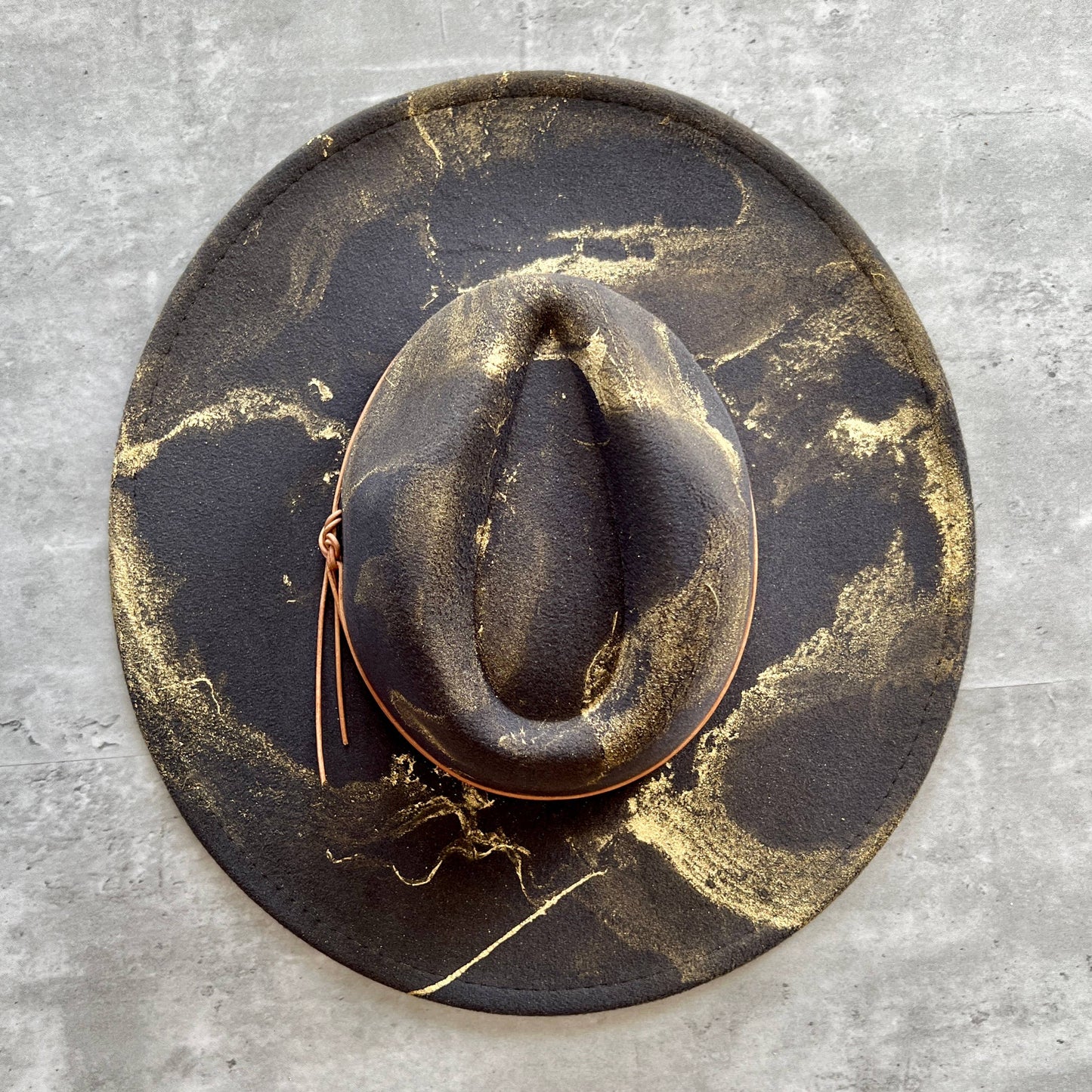 Gold Marbled Wide Brim Rancher Hat: Navy