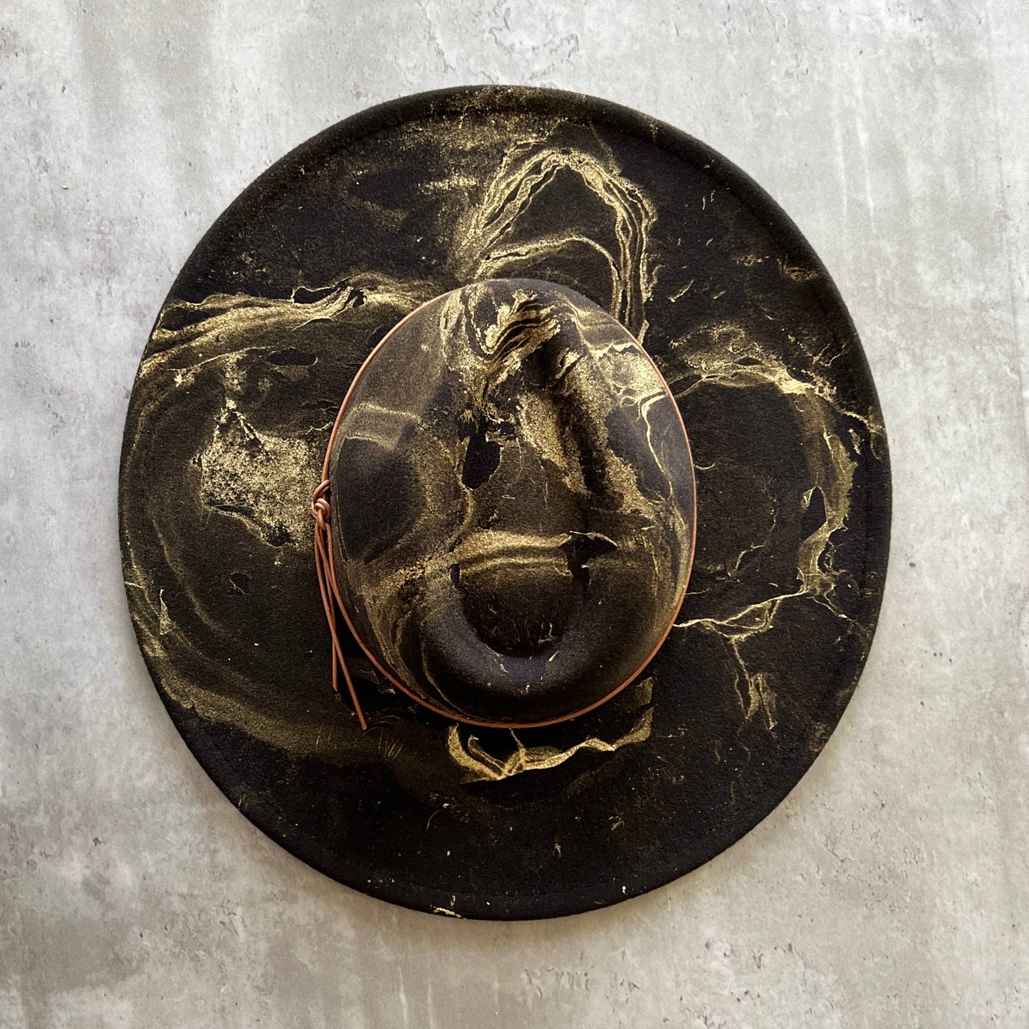 Gold Marbled Wide Brim Rancher Hat: Navy