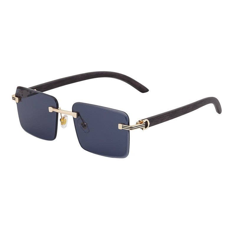 Unisex UV400 Classic Square Frameless Imitation Wooden Grain Legs Eyewear Sunglasses: SKY BLUE / One_size