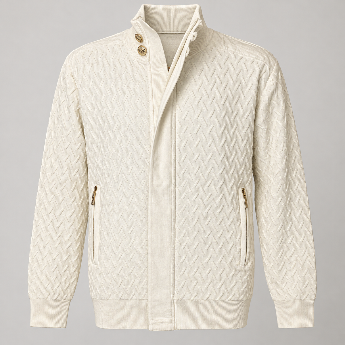 Cream SilverSilk men's full-zip textured knit sweater jacket