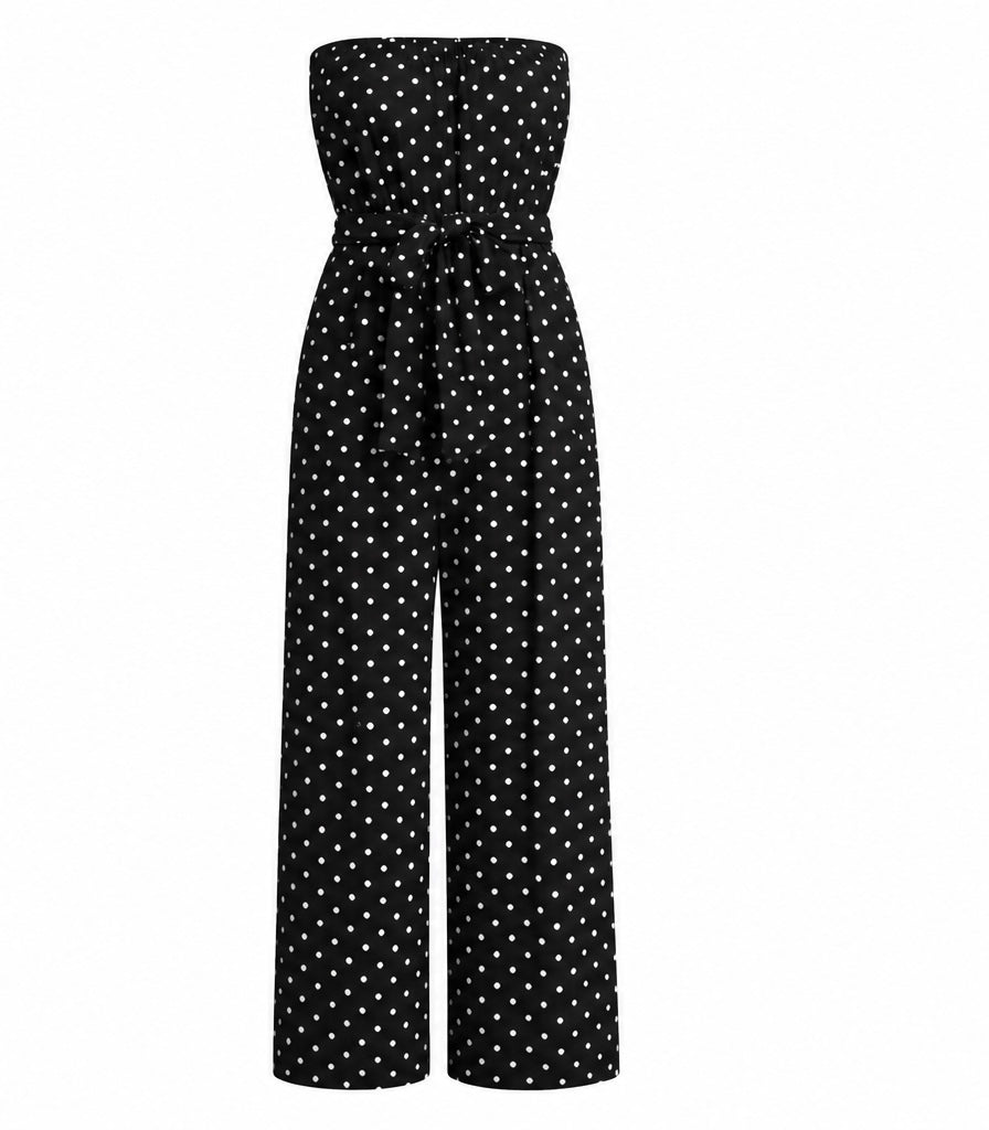 Black Polka-Dot Strapless Jumpsuit