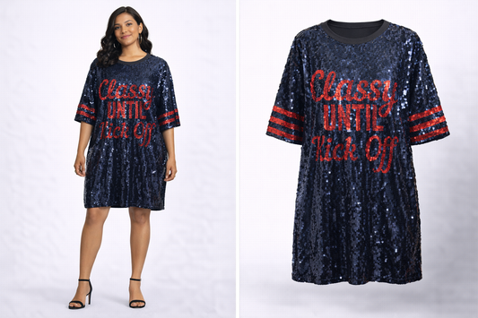 Classy Until Kickoff Sequin Shirt Dress