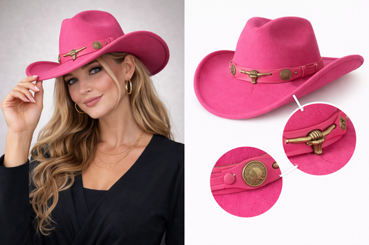 Hot Pink Cowgirl -Brim Hat