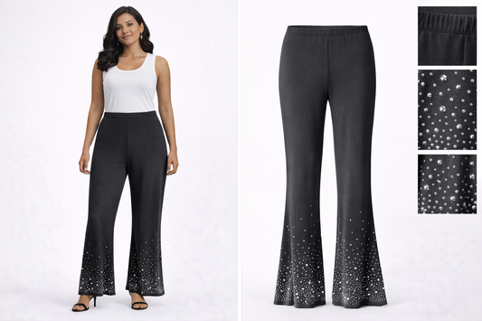 Black Rhinestone Flare Pants