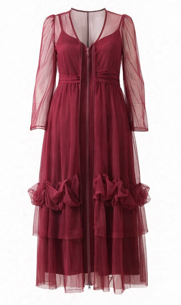 Burgundy Ruffle Maxi Dress