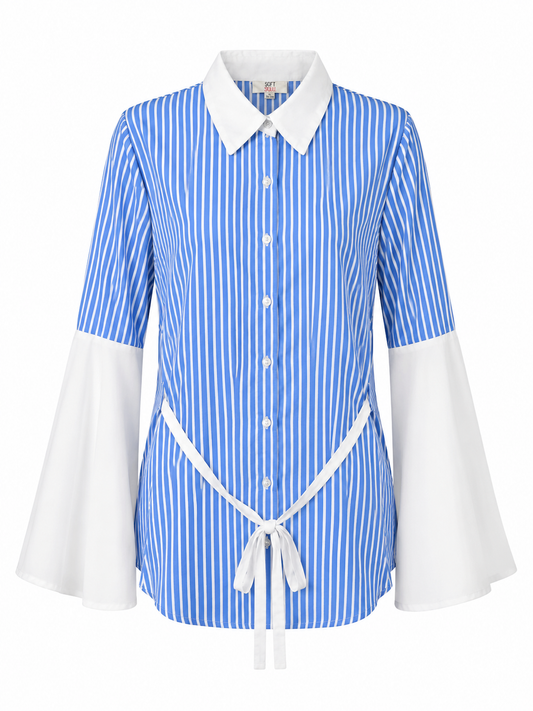 Blue Stripe Bell-Sleeve Blouse