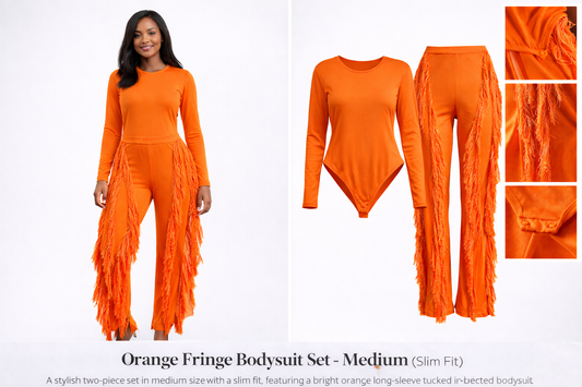 Orange Fringe Bodysuit Set