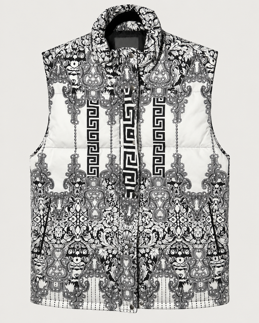 SilverSilk Black and White Baroque Hooded Vest