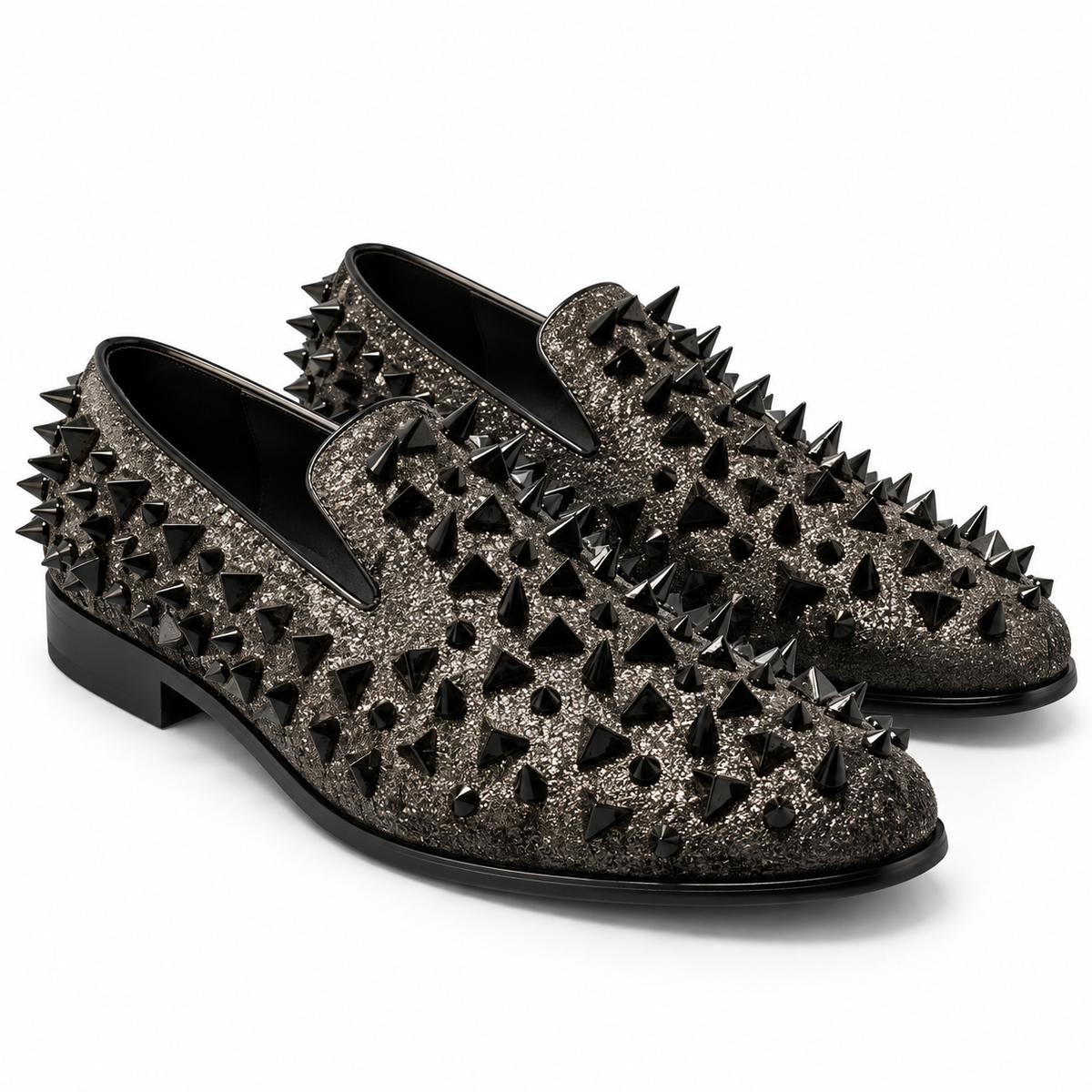 D.U.S For Him Black Glitter Spike Loafers