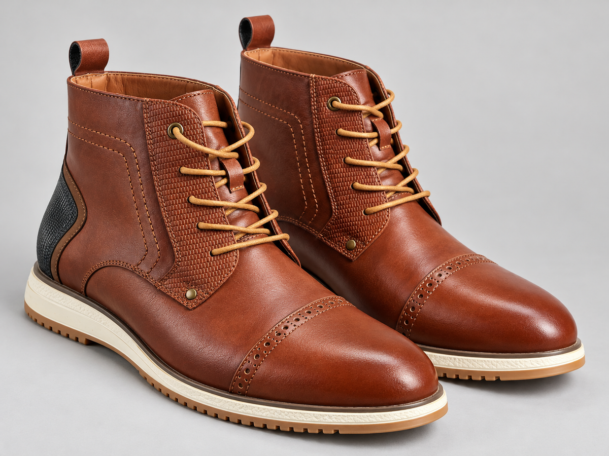 Men's Cognac Brown Narrow Fit Lace-Up Ankle Boots
