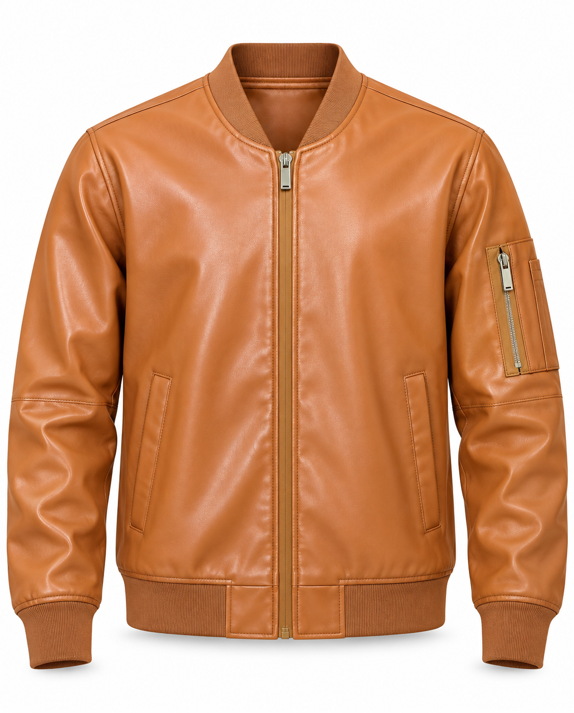Stacy Adams Cognac Faux Leather Bomber Jacket