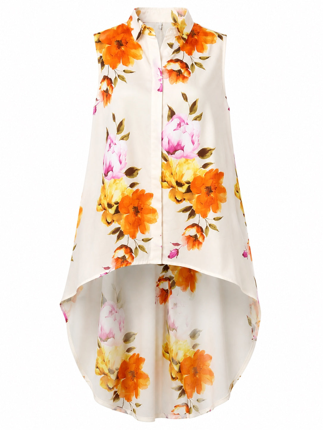 Cream Floral High-Low Blouse