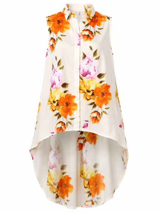 Cream Floral High-Low Blouse
