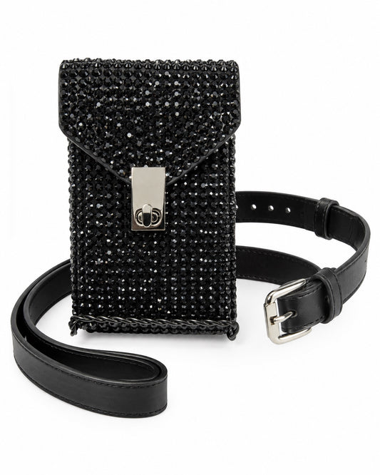 Black Rhinestone Phone Crossbody