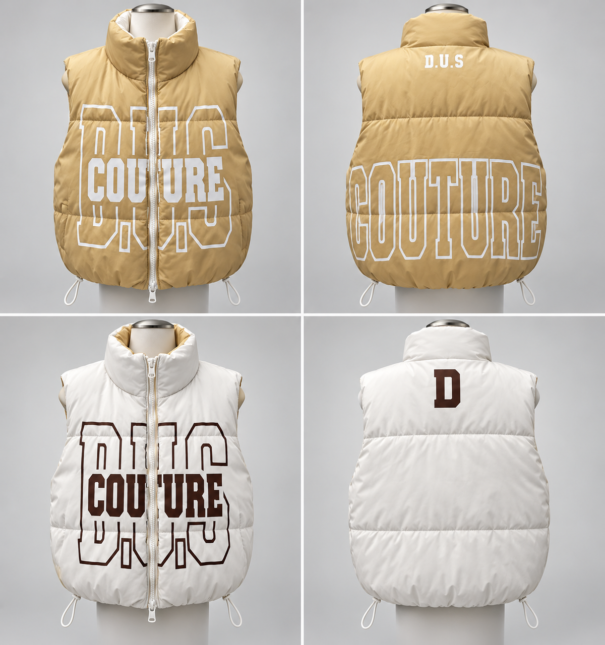 D.U.S Couture Reversible White + Champagne Puffer Vest