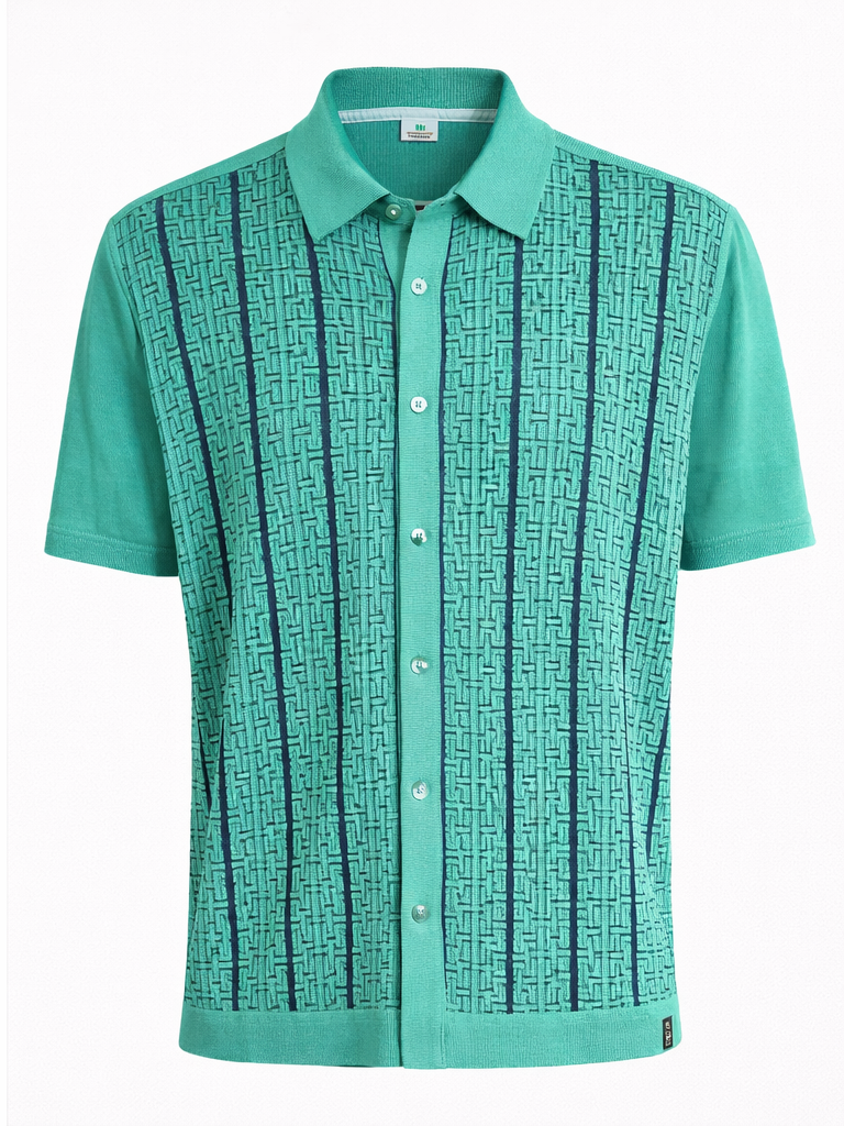 Textured Knit Button-Up Polo