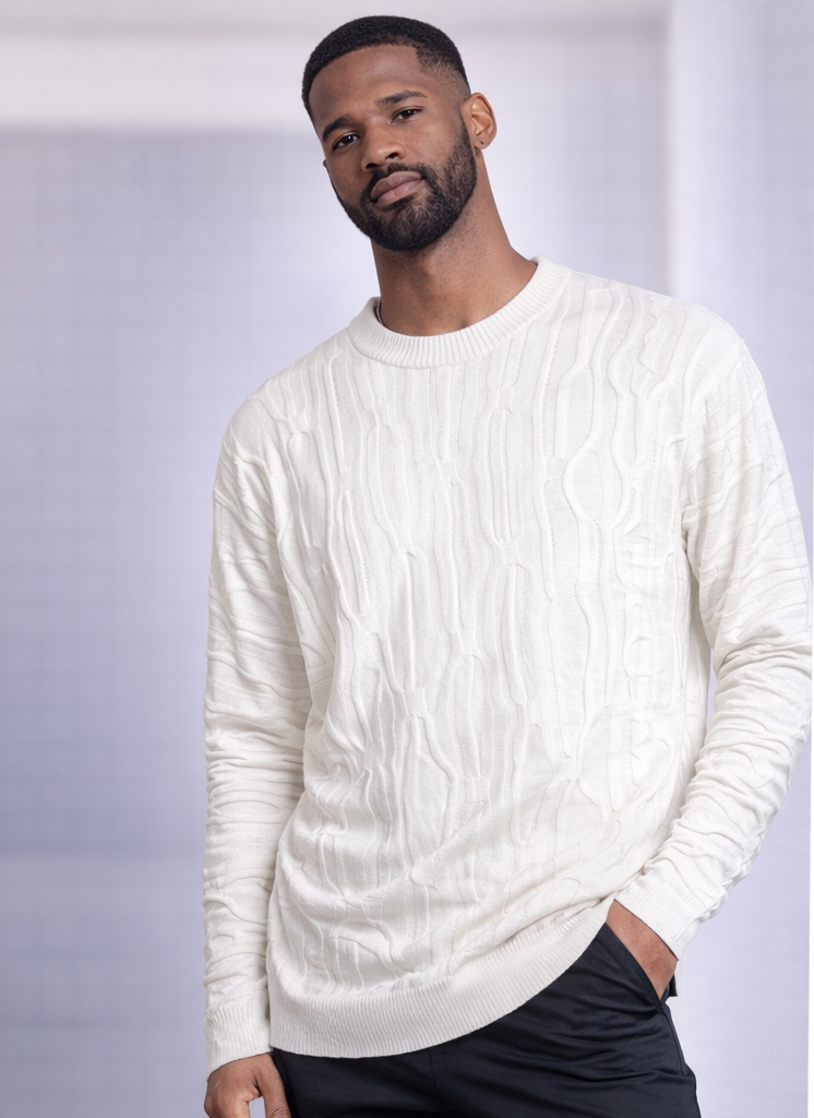 Stacy Adams Textured Cable Crewneck Sweater