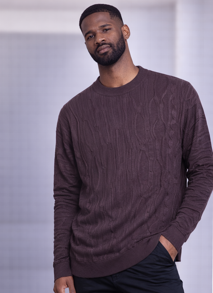 Stacy Adams Textured Cable Crewneck Sweater