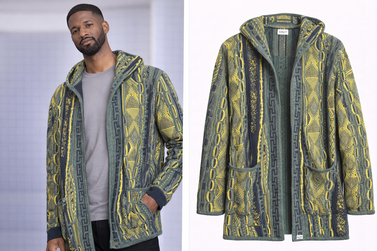 Stacy Adams Patterned Hooded Cardigan