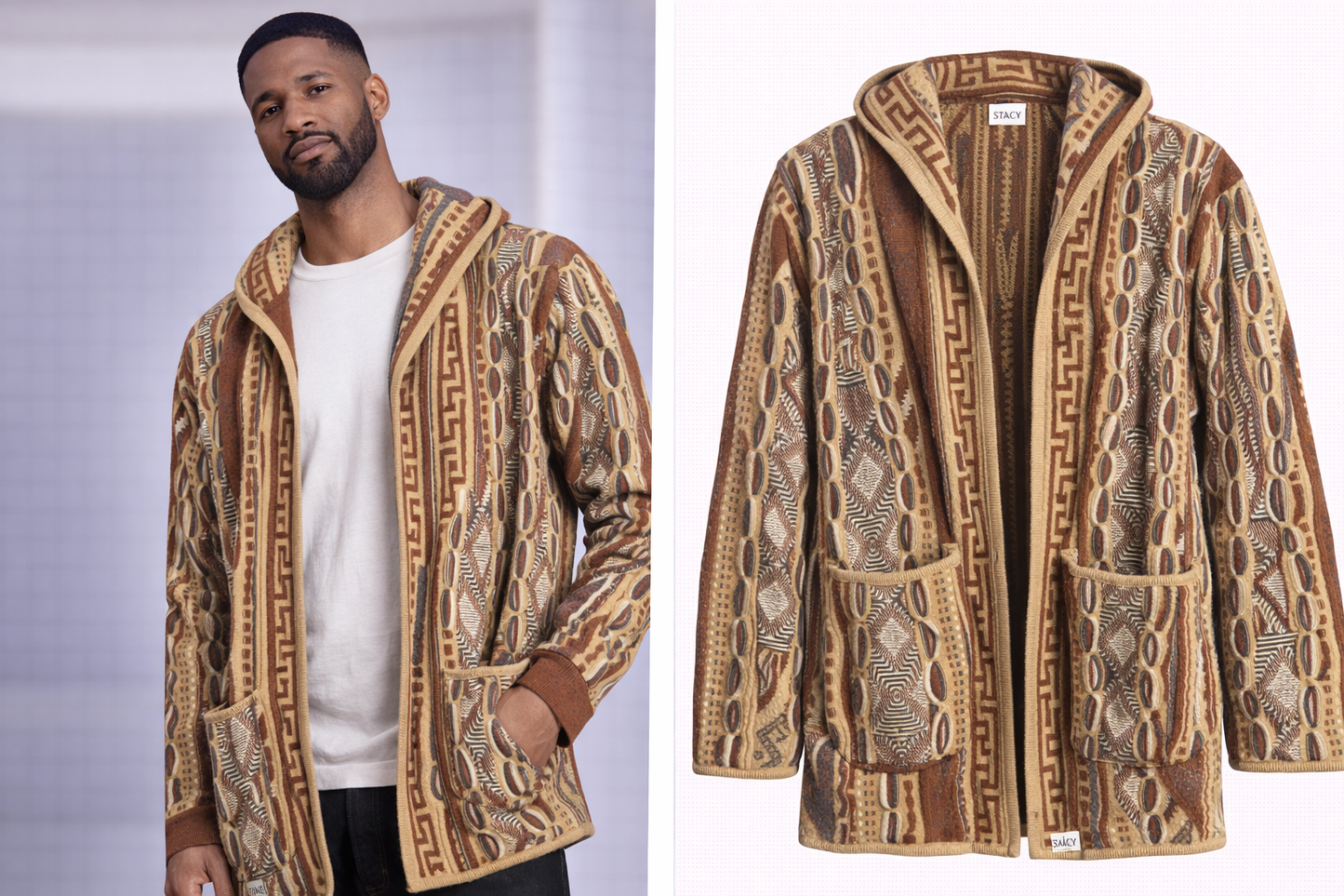 Stacy Adams Patterned Hooded Cardigan