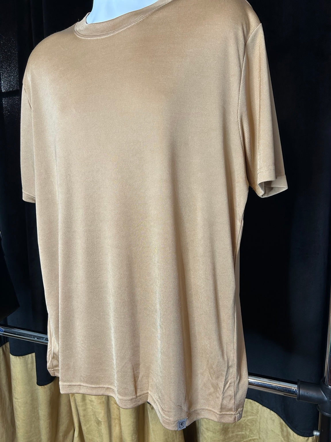 Actual front photo of metallic gold Stacy Adams tee