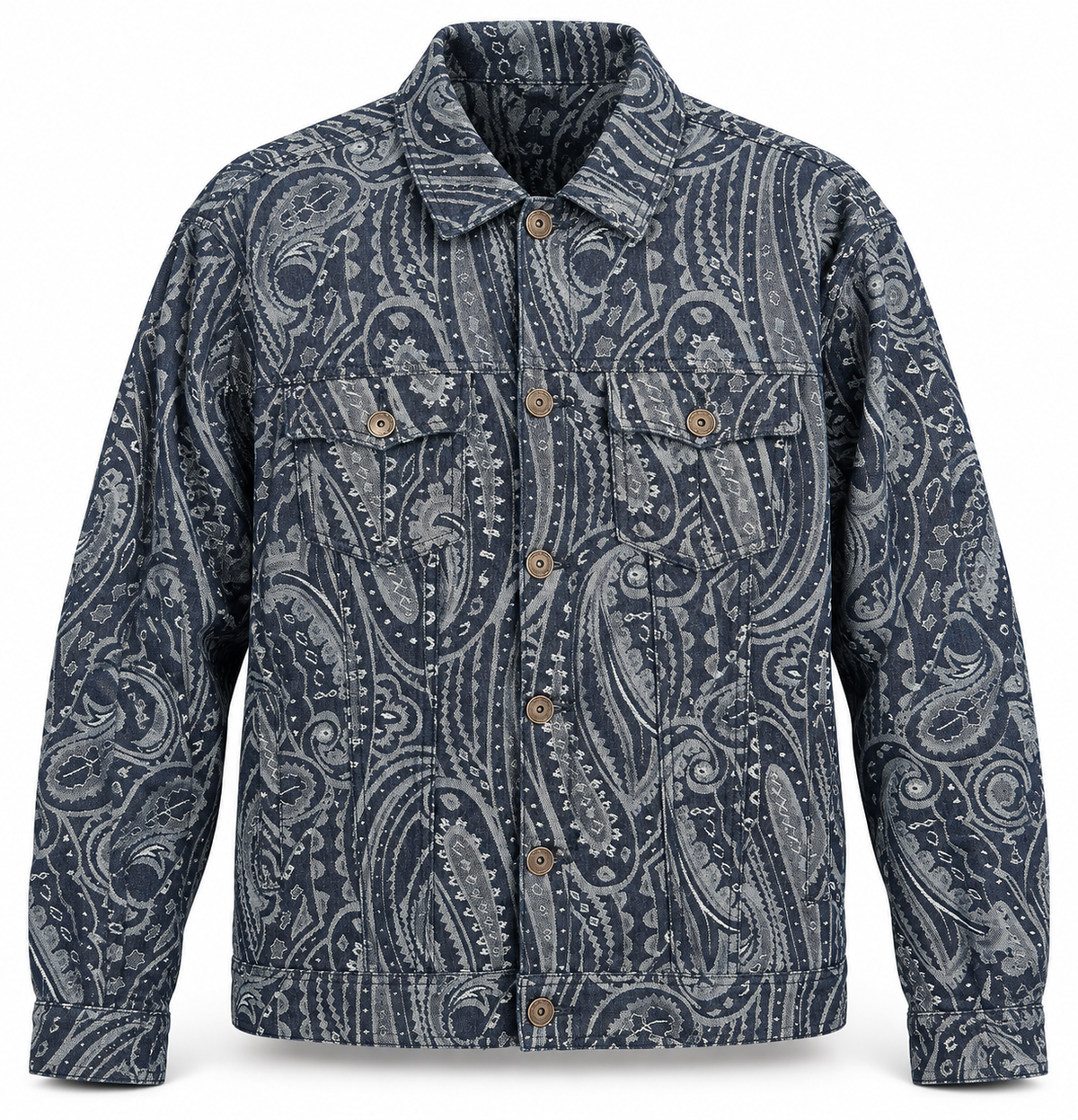 Stacy Adams Navy Paisley Denim-Style Jacket