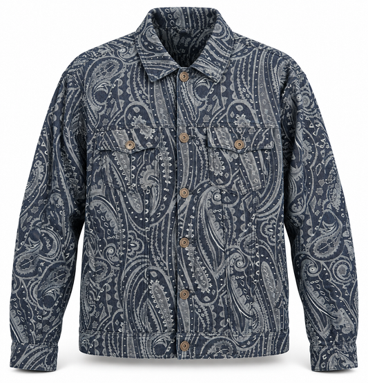 Stacy Adams Navy Paisley Denim-Style Jacket