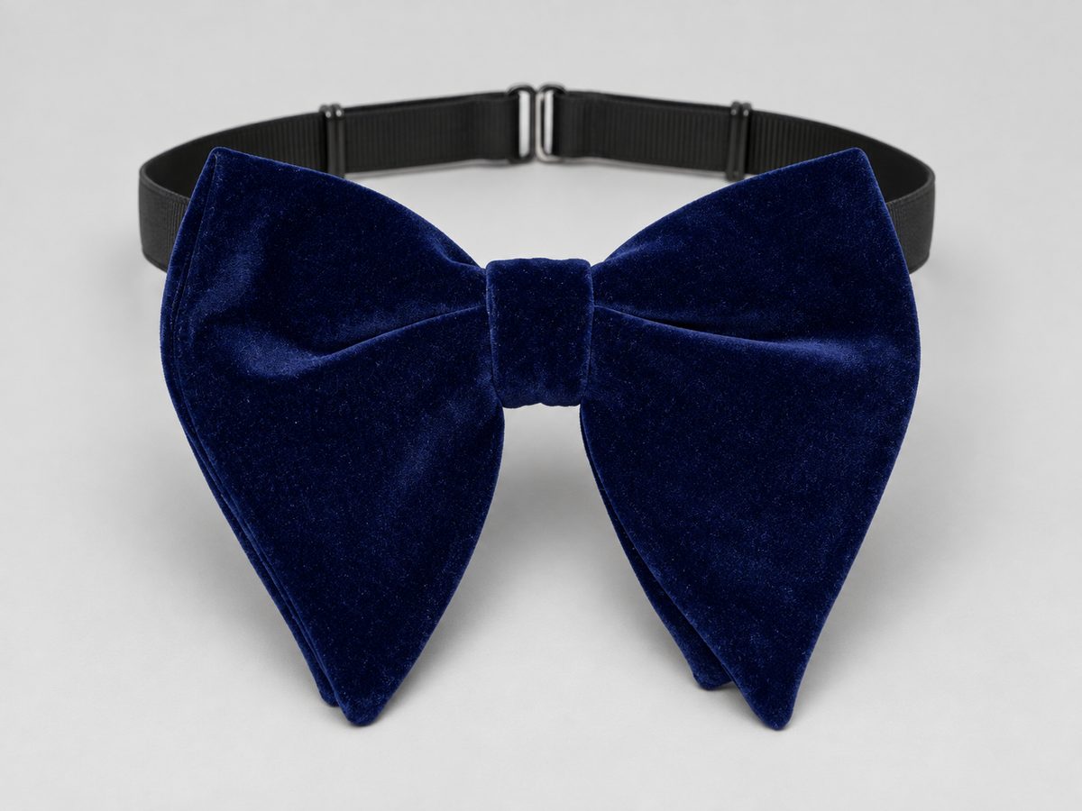 Deep navy blue velvet butterfly bow tie