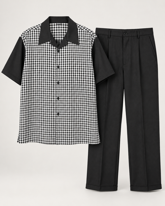 Montique Black and White Gingham Walking Suit