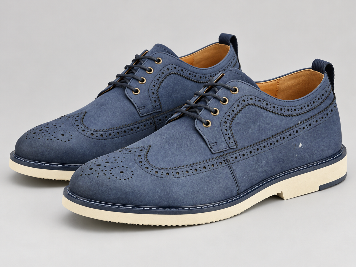 Men's Navy Blue Wingtip Brogue Shoes