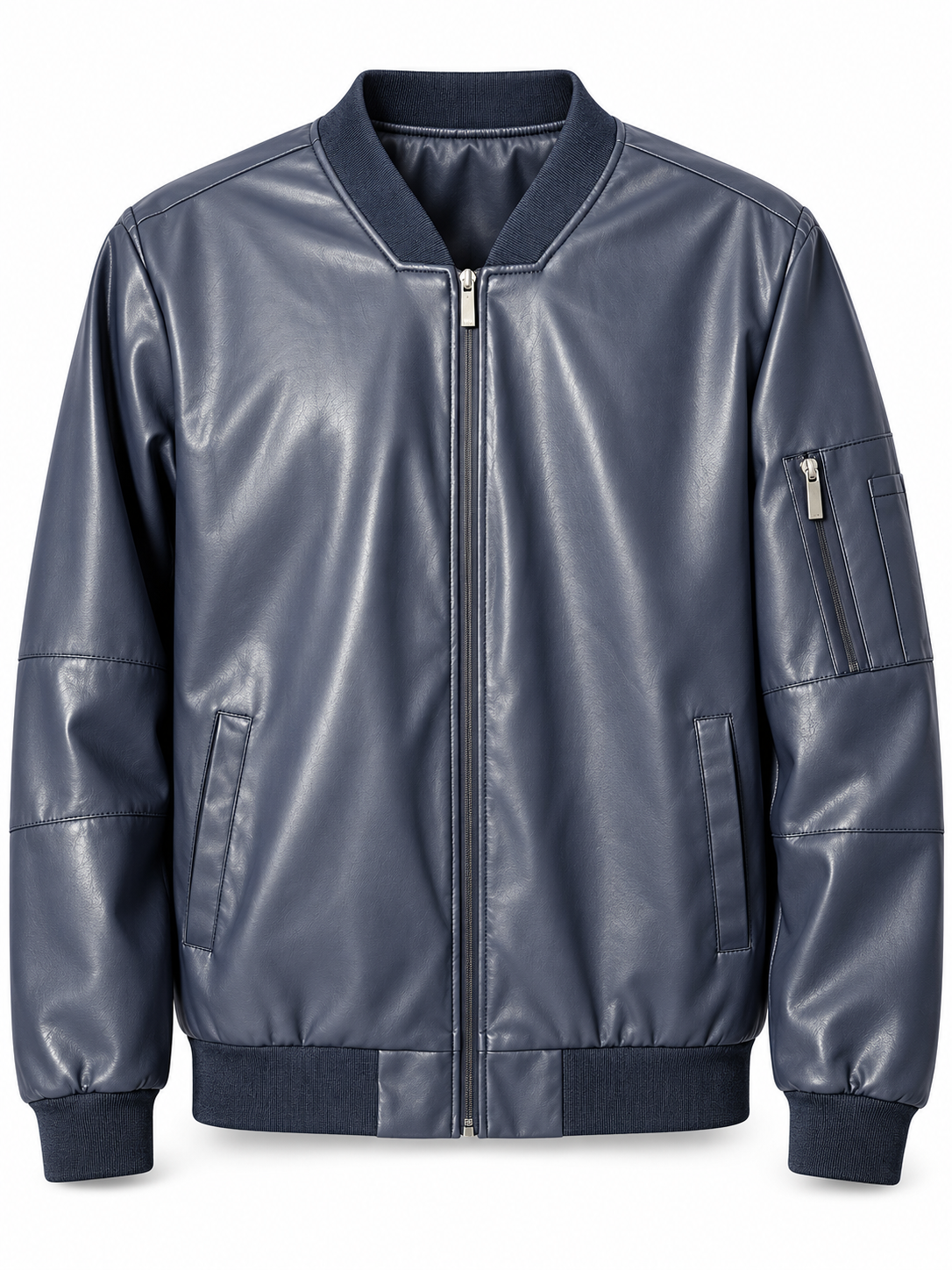 Stacy Adams Navy Faux Leather Bomber Jacket