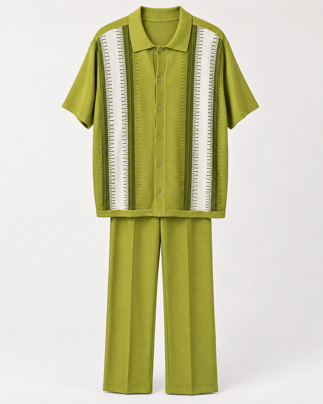 D.U.S Couture Olive Geometric Knit Walking Suit
